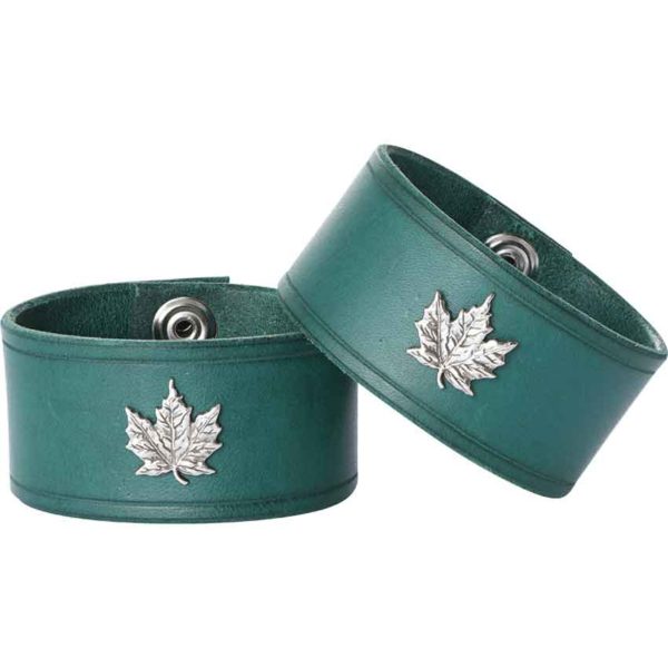 Leather Wrist Cuffs with Maple Leaf