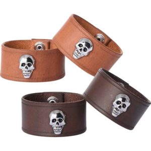 Leather Wrist Cuffs with Skull