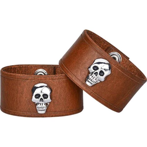 Leather Wrist Cuffs with Skull