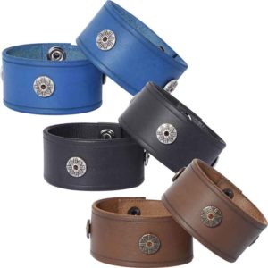 Leather Wrist Cuffs with Viking Shield