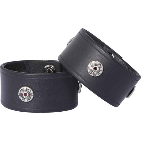 Leather Wrist Cuffs with Viking Shield