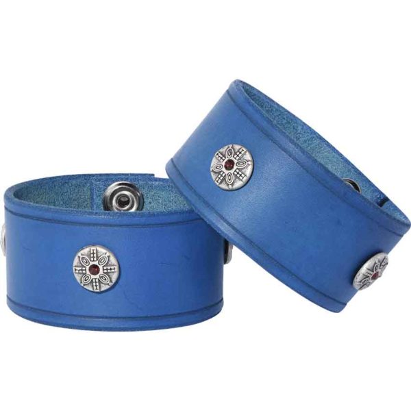 Leather Wrist Cuffs with Viking Shield