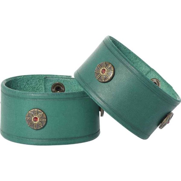 Leather Wrist Cuffs with Viking Shield