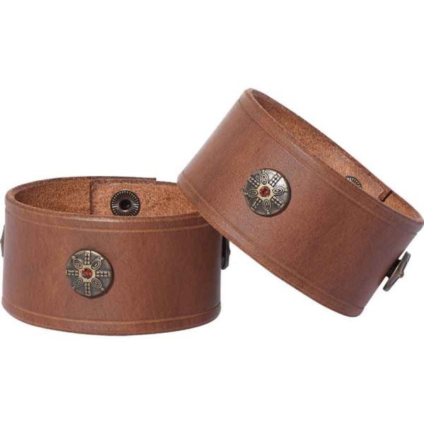 Leather Wrist Cuffs with Viking Shield