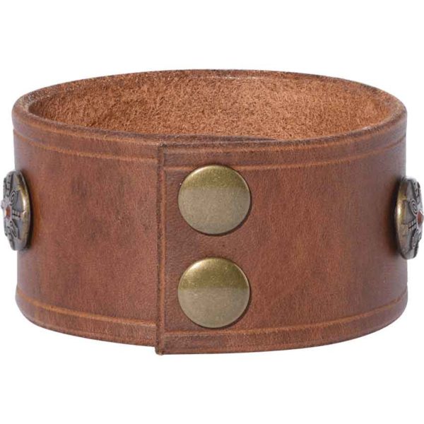 Leather Wrist Cuffs with Viking Shield