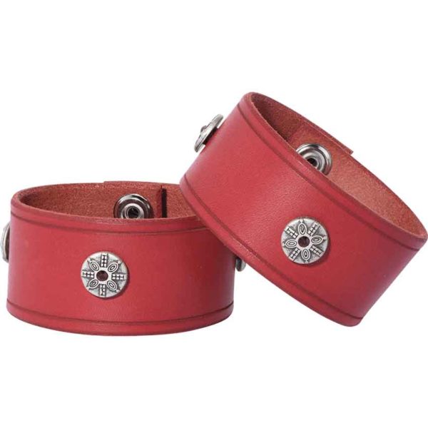 Leather Wrist Cuffs with Viking Shield