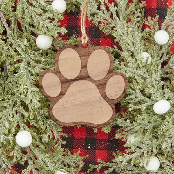 Dog Paw Wooden Christmas Ornament