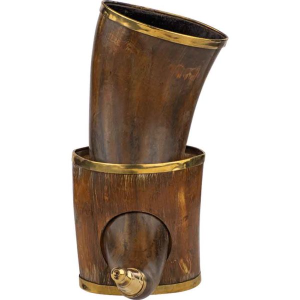 Brass Rim Drinking Horn with Horn Stand