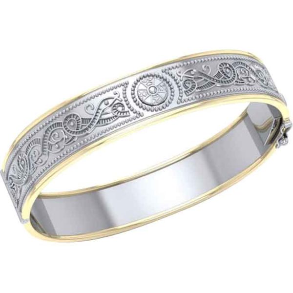 Sterling Silver Gold Trim Celtic Bangle