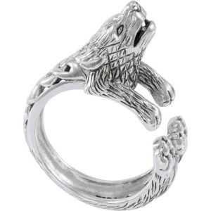 Sterling Silver Howling Wolf Ring