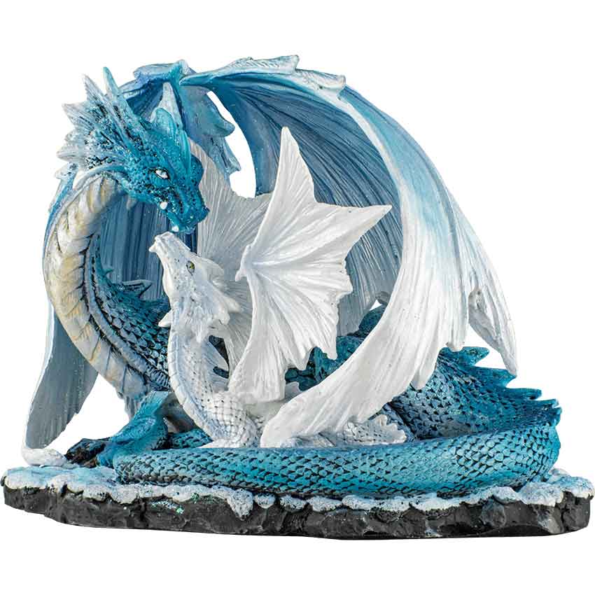 Blue and White Dragon Family Statue