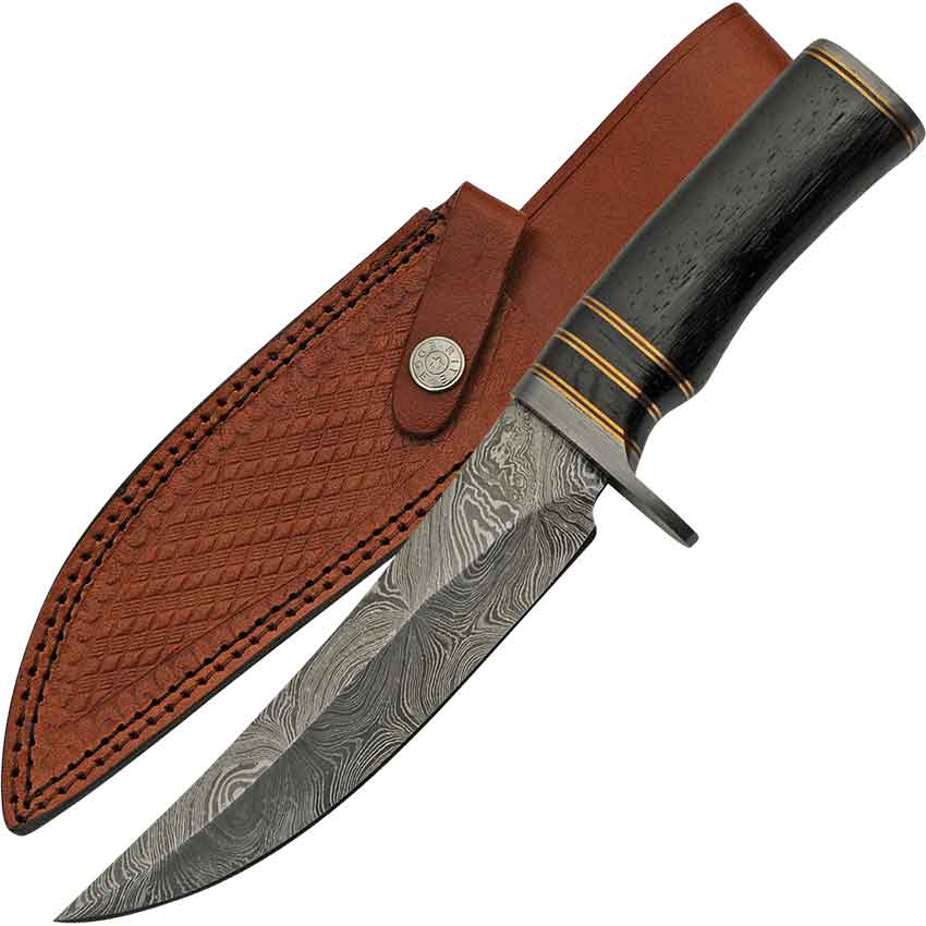 Layered-Steel Bowie Knife with Sheath - Black