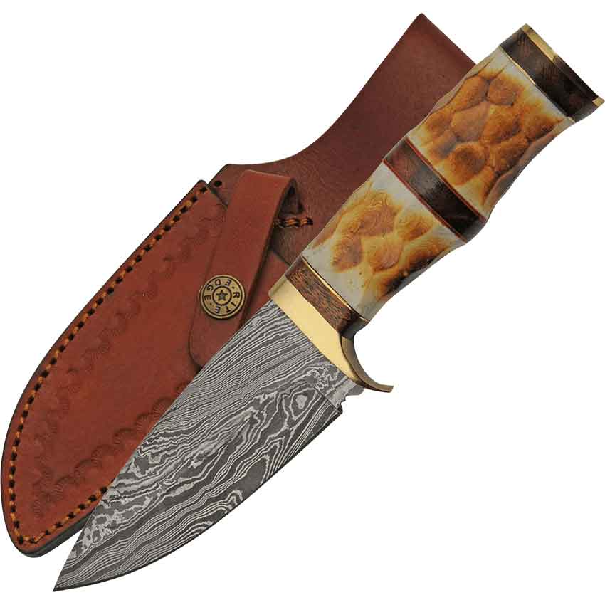 Burnt Bone Layered-Steel Hunting Knife