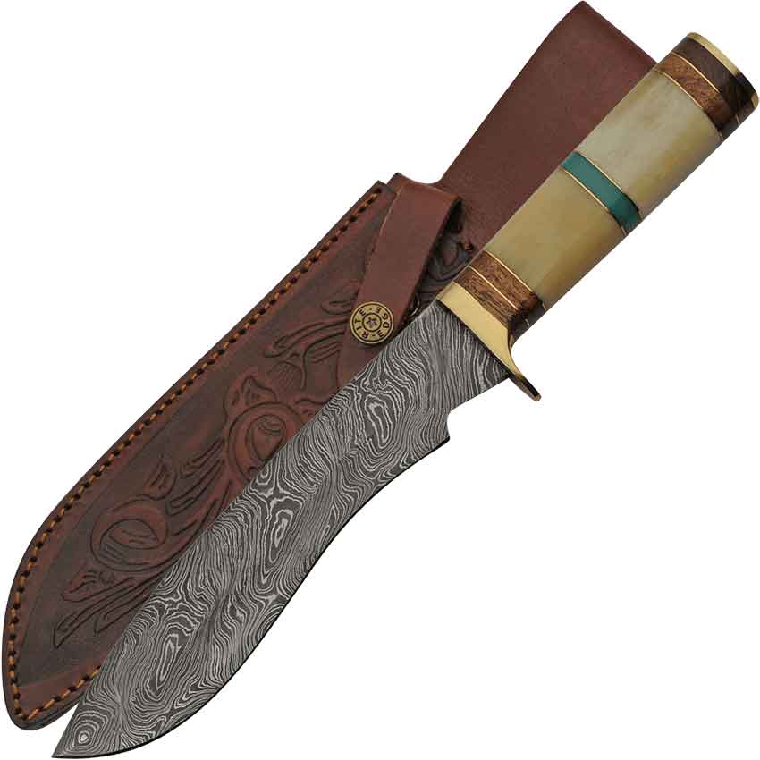 Turquoise and Bone Layered-Steel Hunting Knife