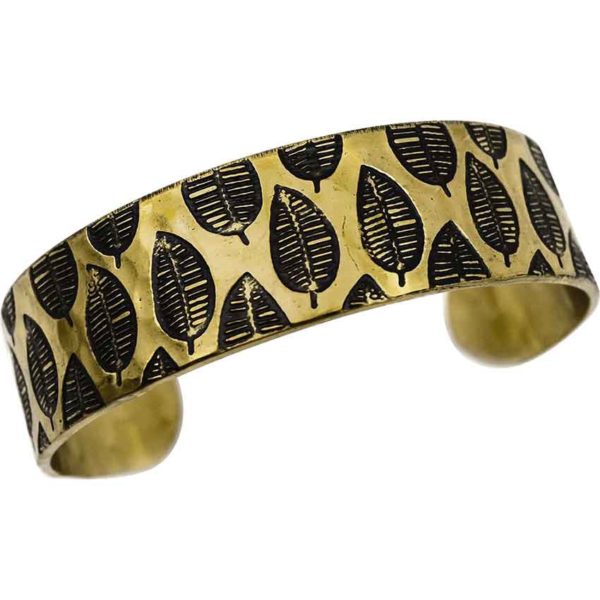 Brass Engraved Leaf Cuff Bracelet