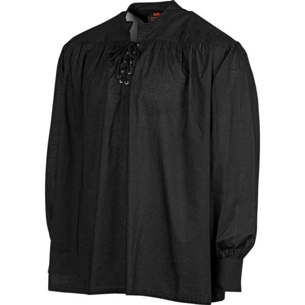 Laced Collar Medieval Shirt - Black