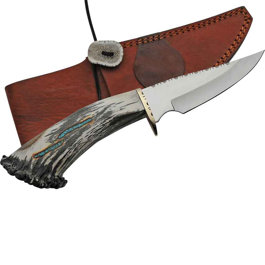 Filework Elk Antler with Turquoise Skinner