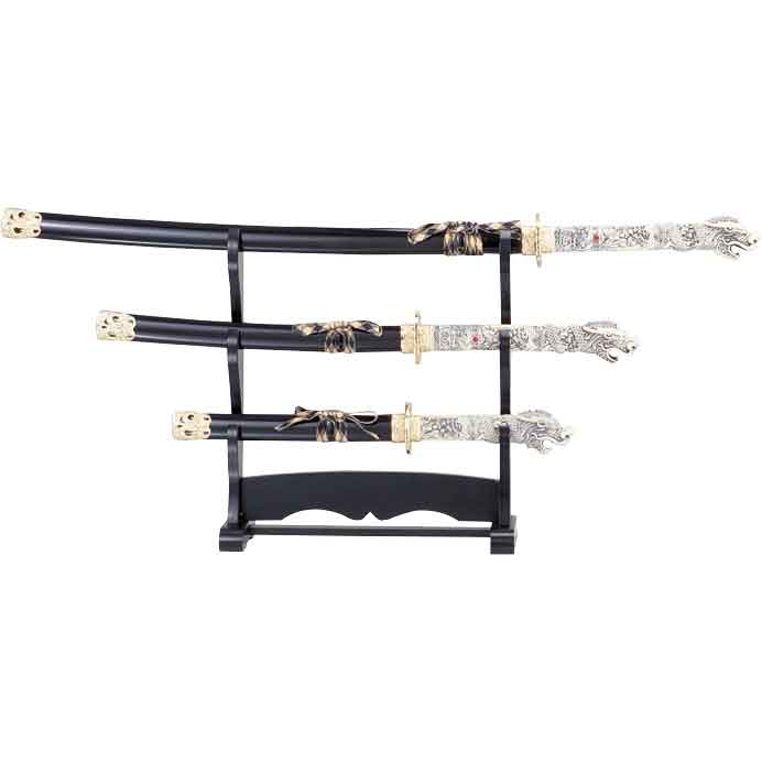 Wooden Japanese samurai Sword Katana 3-pcs sets Dragon pattern Warrior  Swords Home Furnishing decoration With