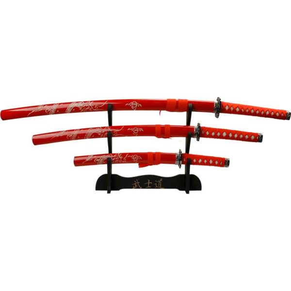 Red Carved Dragon Sword Set