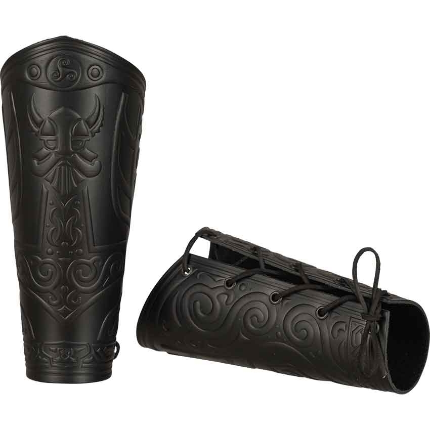 Viking bracers Midgar Ragnarok, red leather ⚔️ Medieval Shop