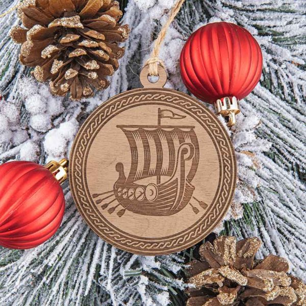 Sailing Viking Ship Wooden Christmas Ornament