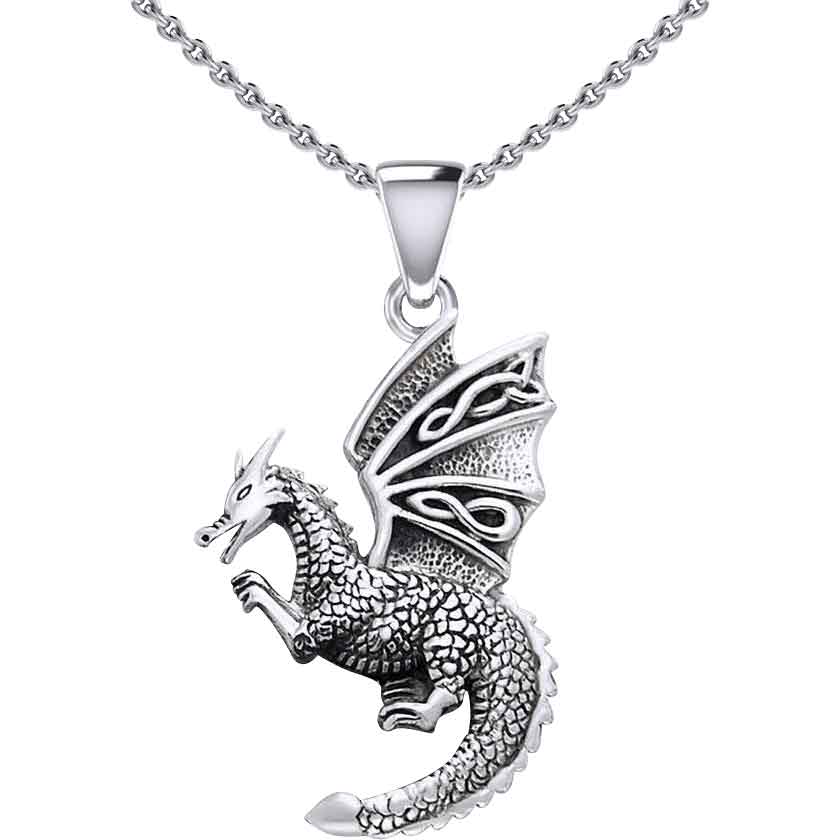 Silver Flying Dragon with Celtic Wing Pendant