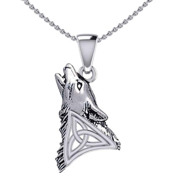 Silver Celtic Howling Wolf Pendant