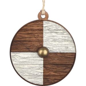 Brown and White Viking Shield Christmas Ornament