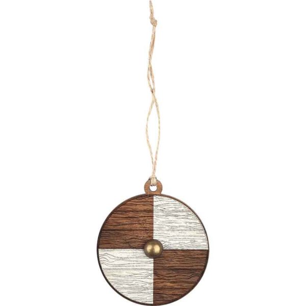 Brown and White Viking Shield Christmas Ornament