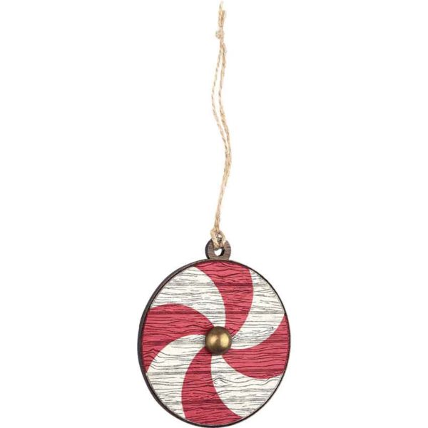 Red and White Spiral Viking Shield Christmas Ornament