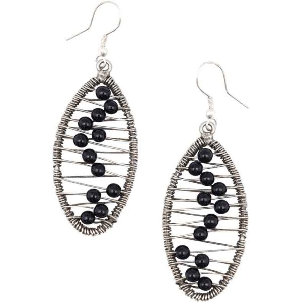 Black Onyx Wire Oval Medieval Earrings