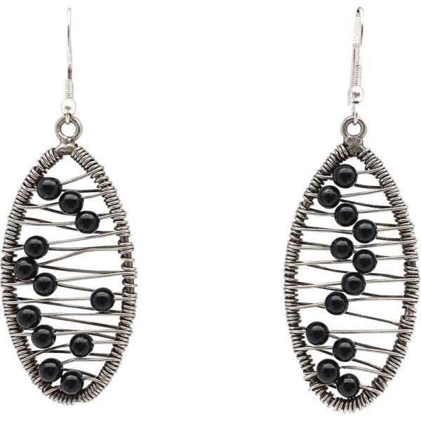 Black Onyx Wire Oval Medieval Earrings