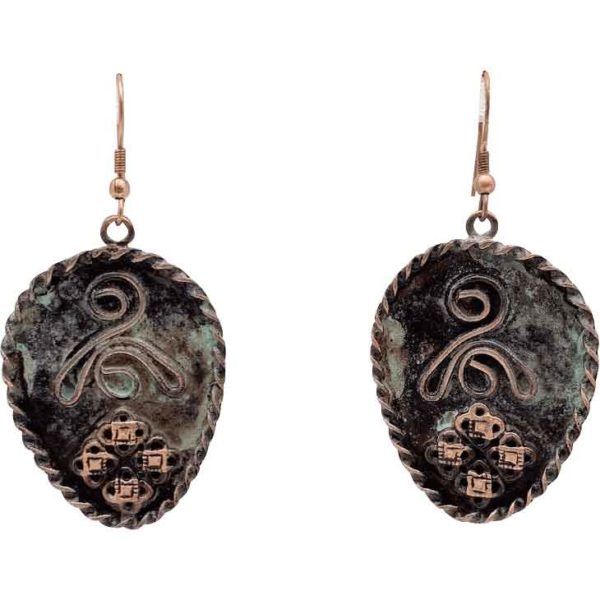 Patina Filigree and Wave Medieval Earrings