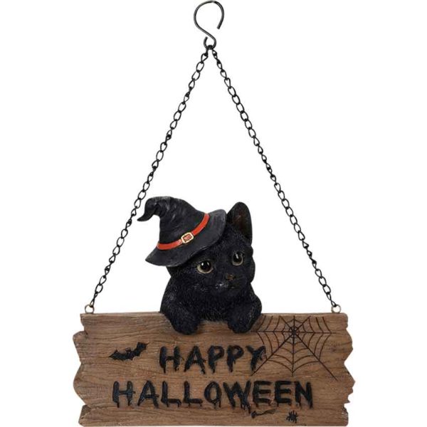 Black Kitten on Happy Halloween Sign