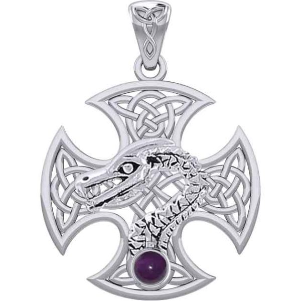 Silver Dragon with Celtic Cross Pendant