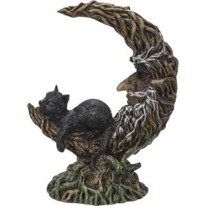 Resting Cat on Crescent Moon Statue