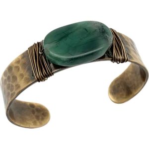 Aventurine Brass Medieval Cuff Bracelet