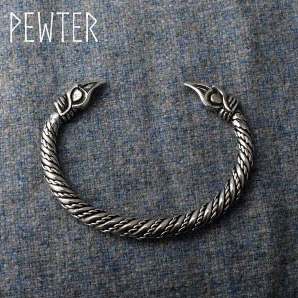 Small Odins Raven Viking Bracelet - Pewter