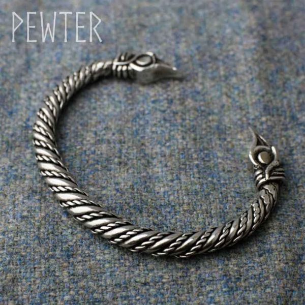 Small Odins Raven Viking Bracelet - Pewter