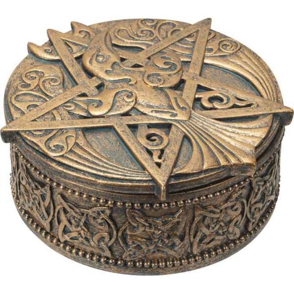 Round Raven Pentagram Trinket Box