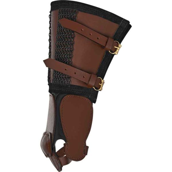 Leather Gauntlet with Chainmail Cuff - Brown