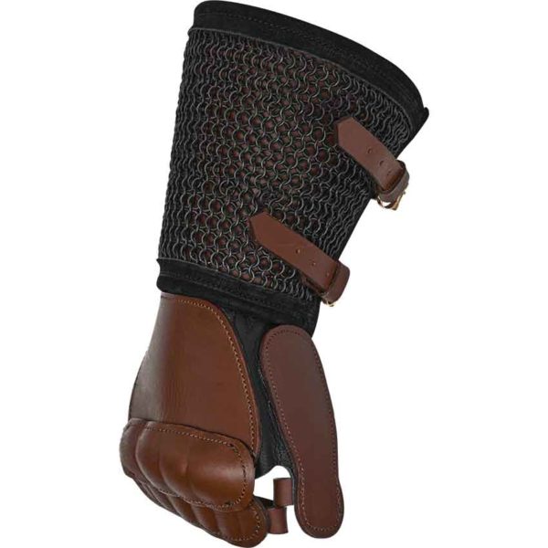 Leather Gauntlet With Chainmail - Brown