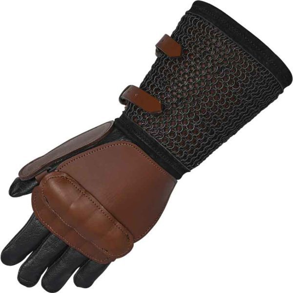 Leather Gauntlet With Chainmail - Brown