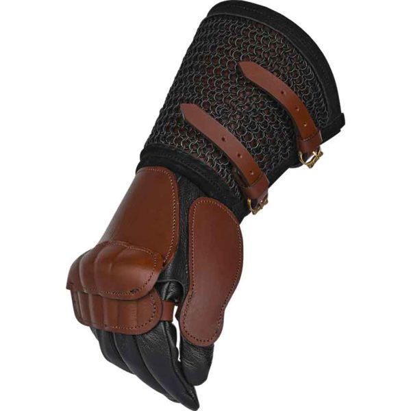 Leather Gauntlet With Chainmail - Brown