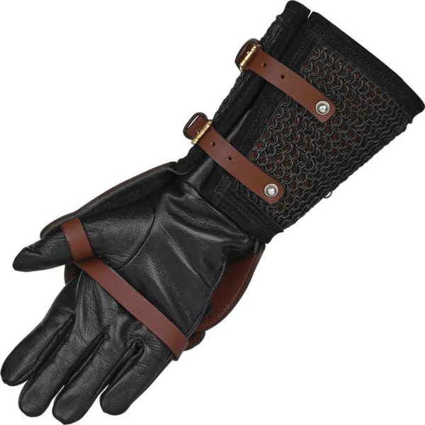 Leather Gauntlet With Chainmail - Brown