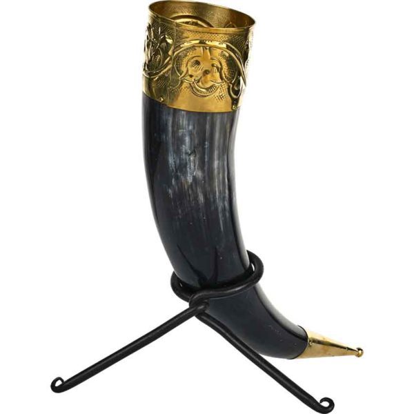 Viking Drinking Horn with Brass Trim