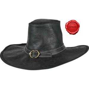 Embossed Leather Van Helsing Hat - Black