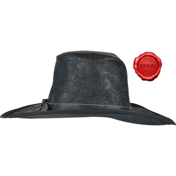 Embossed Leather Van Helsing Hat - Black