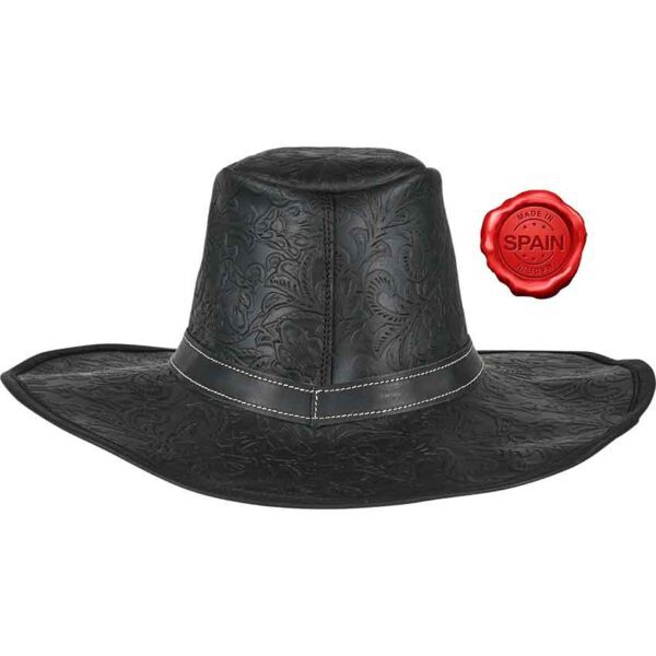 Embossed Leather Van Helsing Hat - Black