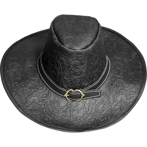 Embossed Leather Van Helsing Hat - Black